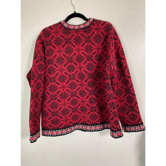 Vtg LL Bean Cardigan Sweater Red Black 100% Merino Lambs Wool Women XL Christmas - Picture 13 of 15
